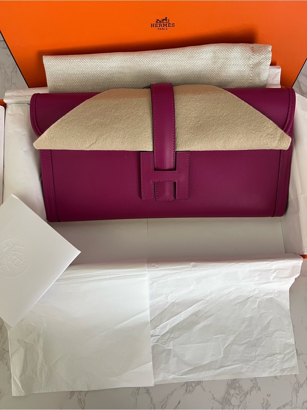 Hermes Jige Elan 29 Clutch In Rose Pourpre Swift Leather - Picture 2 of 14